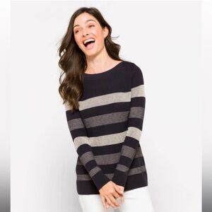 Market & Spruce > Navy Striped Boat Neck Sweater Medium
